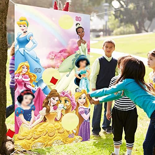 Prințesa Bean Bag Toss Game Banner cu 3 pungi de fasole pentru fete petreceri de ziua de naștere Banners Aruncând joc pentru