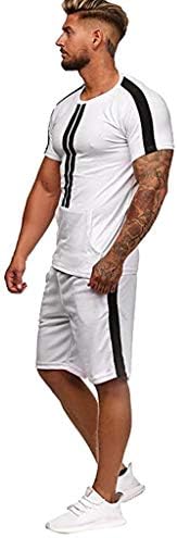 Kangma pentru bărbați pentru bărbați, set 2 piese set hipster color block mușchi tricou cu mânecă scurtă tricouri scurți set
