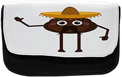 Carcasă de creion Ambesonne Poop Emoticon, un turd mexican amuzant, pungă creion cu stilou cu fermoar cu fermoar dublu, 8,5