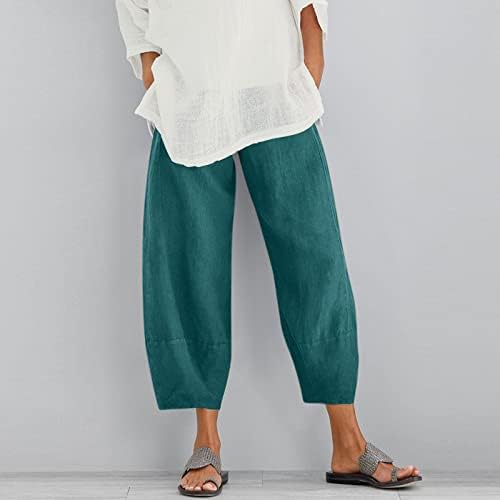 Bumbac lenjerie pantaloni femei Casual Vara Capri pantaloni cu buzunare mare Waisted confortabil Plaja pantaloni păpădie Harem