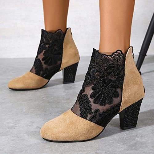 Femei Sandale Cizme de gleznă Fashion Dantelă respirabilă Patchwork Pantofi florali Sandale cu toc înalt cu vârf înalt