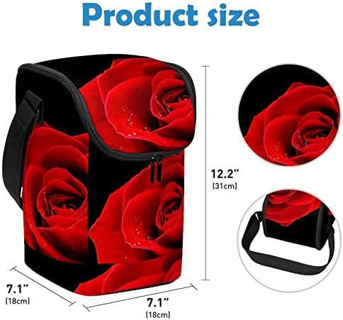 GUEROTKR sac de prânz pentru femei, cutie de prânz pentru bărbați, cutie de prânz pentru femei,trandafir roșu floare model