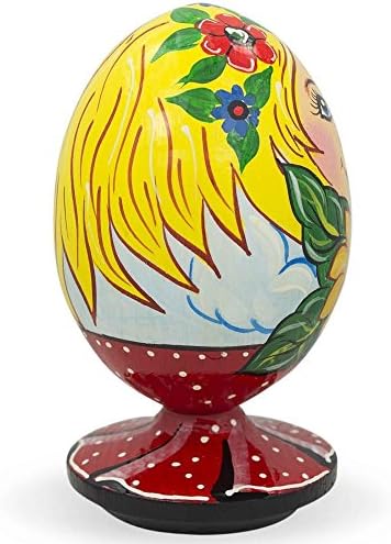 Bestpysanky Girl ucraineană cu figurină de ouă de lemn de floarea soarelui
