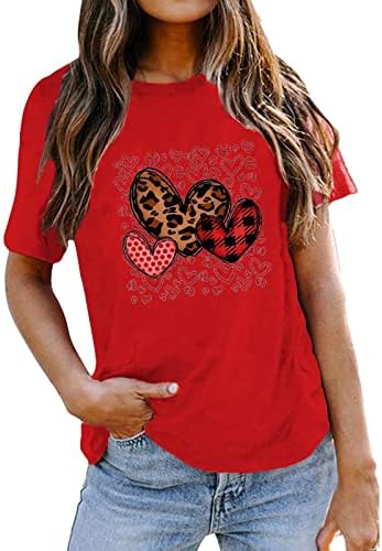 Femei Înot Femei T Shirt Ziua Îndrăgostiților Drăguț Desen Animat Dragoste Imprimare Crewneck Cu Mâneci Scurte Top Bluza
