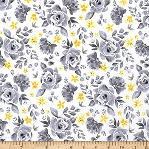 Henry Glass & Co. Henry Glass Misty Morning Cabbage Rose Fabric, Gri / Galben