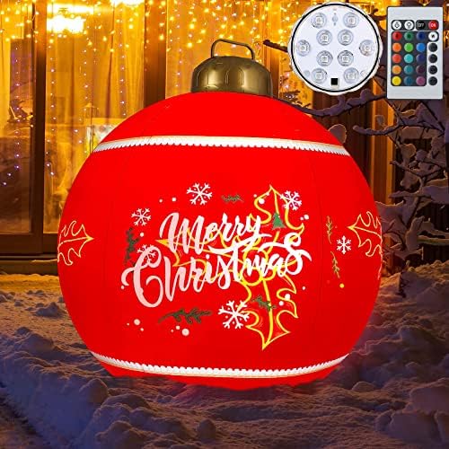 M MitLink Lumina PVC PVC Bilă de Crăciun gonflabilă, reîncărcabilă 24 de inci mare în aer liber PVC PVC Bilă decorată gonflabilă