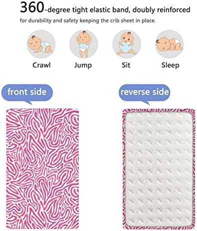 Cearșafuri Mini pentru pătuț cu tematică zebră roz, cearșafuri Mini pentru pătuț portabile cearșafuri de pat moi și respirabile-cearșaf