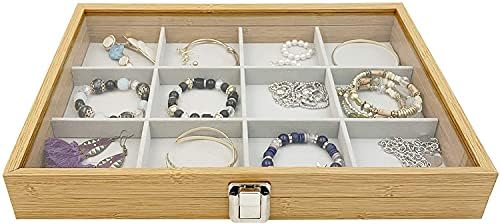 Cutii de bijuterii cutie de depozitare bijuterii din lemn cu capac transparent tavă Organizator Bijuterii Pentru inel cercei