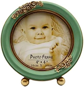 Sikoo 4x4 Vintage mini rotund rustic Green Picture Frame și 5.5 × 5.5 Rustic Farmhouse Round White Picture Rame