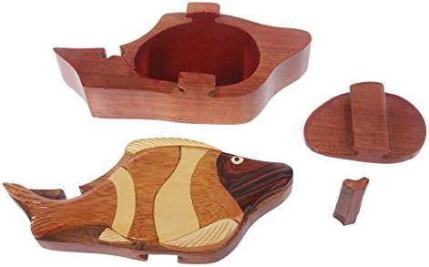 Forma de pește tropical din lemn artizanală, cutii de bijuterii secrete, cutii de puzzle -tropical