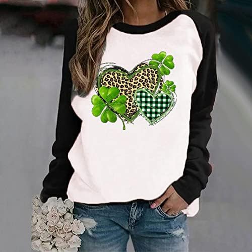 St. Patrick ' s Day Shamrock Femei T-Shirt Leopard carouri inima imprimare maneca lunga Raglan Topuri Casual Baseball Tee Shirt