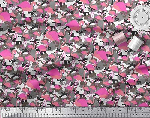 Soimoi bumbac Jersey Fabric camuflaj textura & amp; Flamingo pasăre imprimate Fabric 1 curte 58 Inch Wide