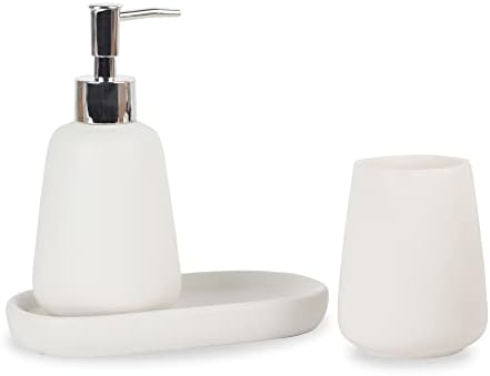 Accesorii pentru baie - Cupa de distribuire a săpunului ceramică albă și setul de săpun cu tavă