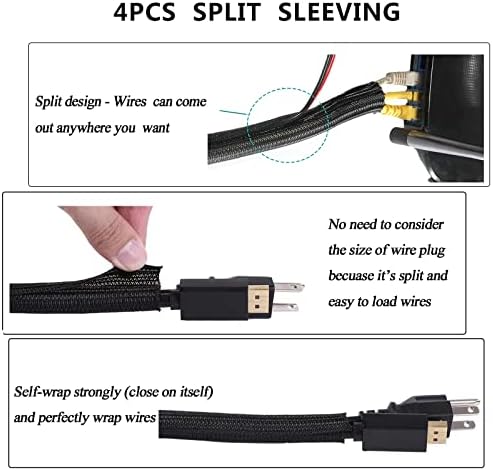 DRIVUU 311 PCS Managementul cablului Organizator Kit 4 Split cu mânecă de cablu, 53 Clipuri Clipuri 12 Clipuri Clipuri, 22