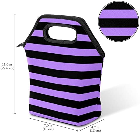 Cutie De Prânz Izolată, Model Cu Dungi Negre Și Violete Kit De Masă Termică Reutilizabil, Impermeabil, Cu Fermoar Neted, Geantă