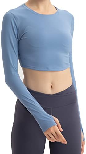 Feimax cu mânecă lungă cultivată Antrenament pentru femei, cămașă de yoga de gimnastică atletică perfectă pentru femei se potrivesc