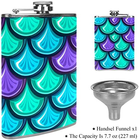 Hip Flask pentru lichior din oțel inoxidabil Leakproof cu pâlnie 7.7 oz capac din piele mare cadou idee Flask-Colorat Mermaid