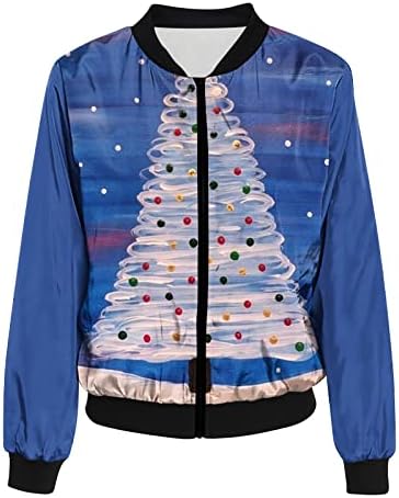 Jachetă Cardigan cu mânecă lungă la modă 2023 pentru femei drăguț om de zăpadă Imprimeu Zip up deschis față toamnă jachetă