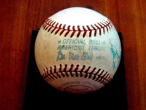 Jim Catfish Hunter Yankees A's HOF a semnat automat automat Lee MacPhail GU Baseball JSA - MLB Game a folosit baseball -uri