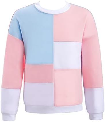 Inhzoy pentru copii fete cu mâneci lungi bloc de culori patchwork tops pulovere pulovere cămăși casual haine calde