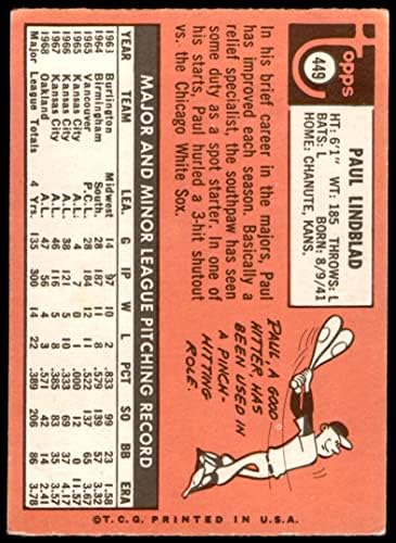 1969 Topps 449 Paul Lindblad Oakland Athletics Bun Athletics
