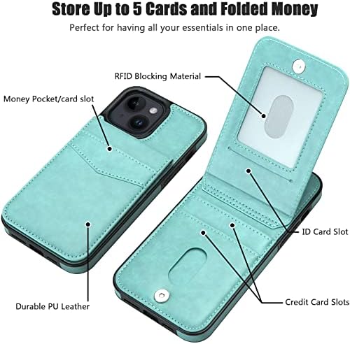 Qireoky pentru iPhone 14 caz portofel cu titularul cardului funcțional două mod Kickstand rezistent la șocuri RFID blocare