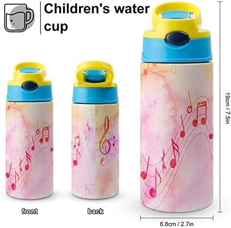 Termos Cup 500ml Color Notă muzicală Flacă de apă izolată cu paie pentru sport și călătorii