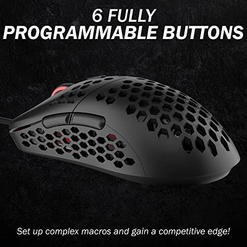 HK Gaming Mira M Ultra Lightweight RGB Gaming Mouse | Coajă de fagure | 63 grame | Max 12000 CPI | USB Wired | 6 Butoane programabile | Memorie la bord | Anti Slip Grips | Mira-m negru