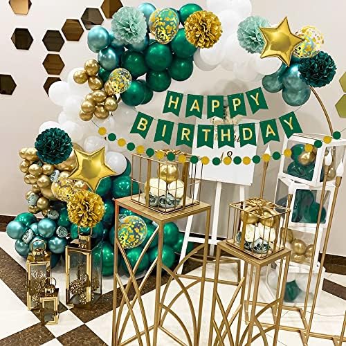 Decoratiuni de petrecere din aur verde Barbati Femei 55pcs retro baloane de aur verde inchis Garland Kit tesut Pom Poms flori