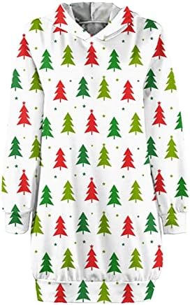 Ruziyoog Crăciun Hoodies rochie pentru femei drăguț Mos Craciun imprimare maneca lunga Hanorac cu gluga rochii pulover vrac