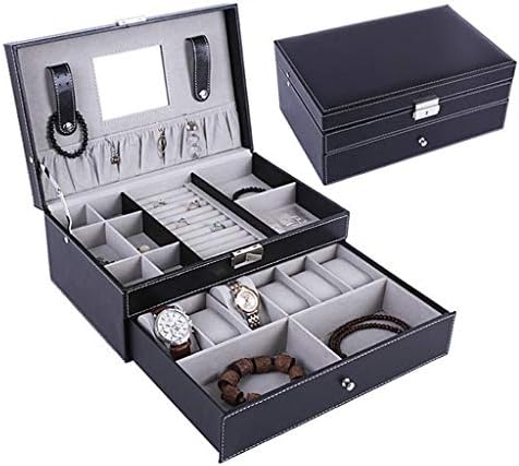 Cutii de bijuterii cutii de bijuterii cutii de ceas din piele, cutii de bijuterii negre cu sertar blocate ochelari de depozitare