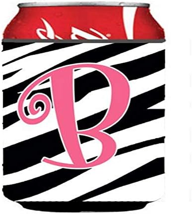 Caroline's Comorsures CJ1037-BCC Litera B Zebra Inițială dungă și roz cu cutie sau sticla Hugger, poate răcoritoare cu mânecă
