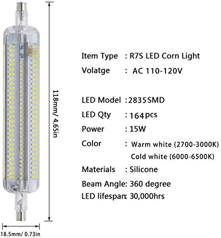15w R7s bec 118mm porumb lumina LED-uri de economisire a energiei Silicon lampa AC110-120V pentru a înlocui 150W Halogen lumina,