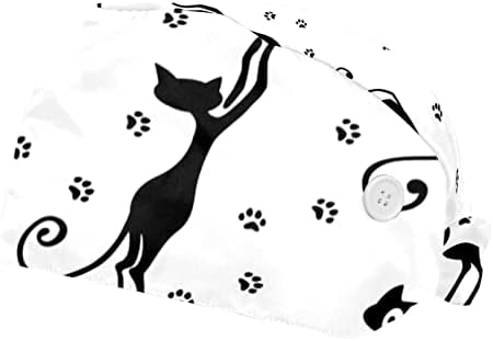 2 pachete de desene animate de amprentă pentru pisici negre cu butoane și bandă de transpirație reglabilă cravată înapoi pălării
