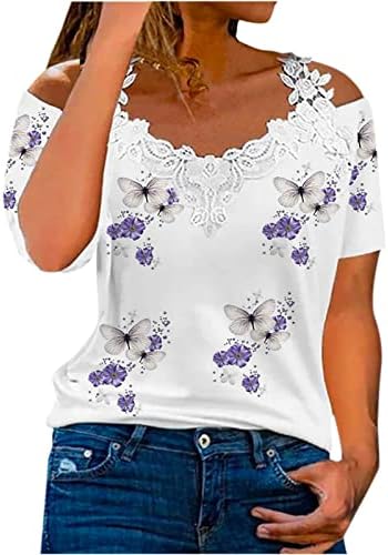 Cămașă de bluză pentru fete adolescente Fall Summer Off umăr cu mânecă scurtă din dantelă vneck brunch bluză s2 s2