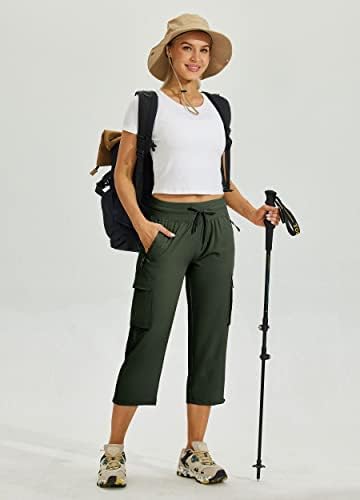 Willit Women’s Cargo Capris Hiking Joggers Pantaloni cu buzunare uscate rapid ușor în aer liber casual