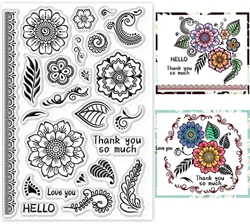 GLOBLAND MANDALA Flori Timbre clare Artist lasă flori din dantelă Silicon Clear Stamp Sigilii pentru cărți pentru a face bricolaj