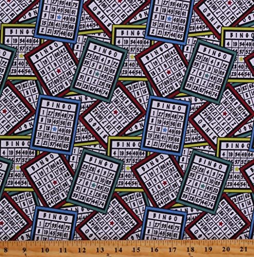 Câmpuri bumbac Bingo bile jocuri carduri Academic alb bumbac Fabric imprimare de curte, 44 inch