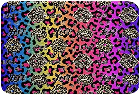 Cheetah Lips Print Bath Mat 16 X24 Rainbow Leopard covor de baie antiderapant pentru fete adulți femei cuplu, Trippy Wild Animal