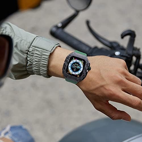 Kit de modificare de lux Inanir pentru Apple Watch 8 Ultra 49mm Fluor cu curea de cauciuc cu curea din fibră de carbon pentru