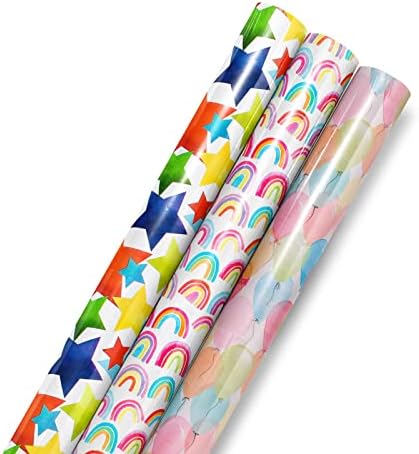 Rolă de hârtie de împachetat pentru ziua de naștere - 17 Inch X 120 Inch Per rolă-hârtie de ambalat cadou mini rolă - 3 hârtie