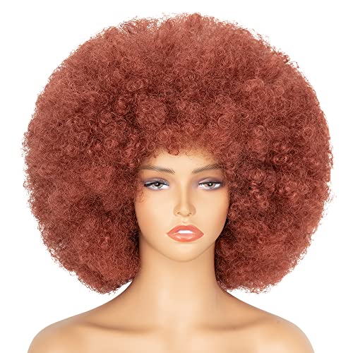 Peruca Afro din anii 70 pentru femei, peruca cretă Afro Kinky scurtă maro închis, peruca sintetică fără lipici cu breton ,peruca