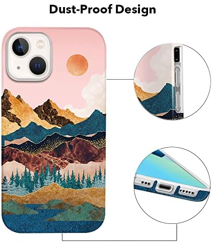 Carcasă de peisaj Hepix Compatibil cu iPhone 14 Carcasă și iPhone 13 Carcasă 6.1 Inch 2022 2021, Sunset Mountains Telefon 14
