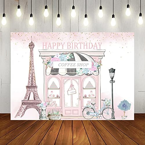 Lofaris Pink Paris Backdrop pentru fete Floral Franceză Parisiană Cafe Tea Party Fundal Fericit prima zi de naștere Decor Tort