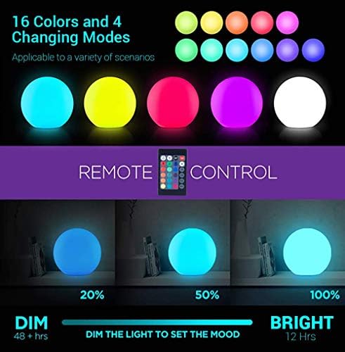 Loftek LED minge mare de lumină reglabilă: minge strălucitoare de 20 inci RGB 16 care schimbă culoarea cu telecomandă, lumini