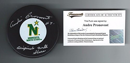Andre Pronovost a semnat și a înscris Minnesota North Stars Puck Framworth COA-autograf NHL Pucks