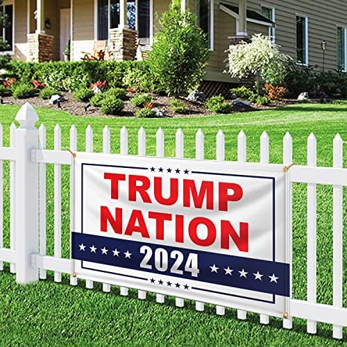 Banner Buzz Make It Visibil Trump Nation 2024 - 11 oz Heavy Duty Flex Banner cu grâu metalic și margini înfiorate pentru publicitate