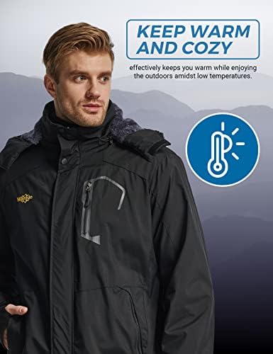 Wantdo pentru bărbați, sacou de schi impermeabil, jacheta de ploaie rezistentă la vânt, iarnă cu glugă caldă