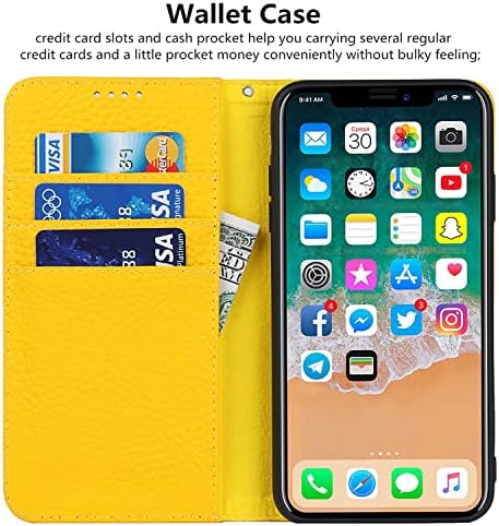 iCoverCase pentru iPhone Xs Max portofel caz cu titularul cardului de Credit și curea de mână, RFID blocarea piele naturala