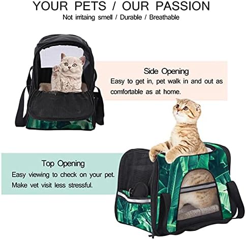 Pet Carrier Banana Leaf Palms Soft-Sided Pet Travel Carriers pentru pisici, câini Puppy Comfort Portabil Pliabil Pet Bag aprobat